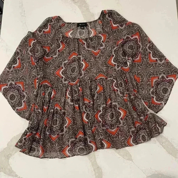 AB Studio Tops - AB Studio Floral Paisley Sheer Blouse Boho Flared Sleeve Women's Large Hippie